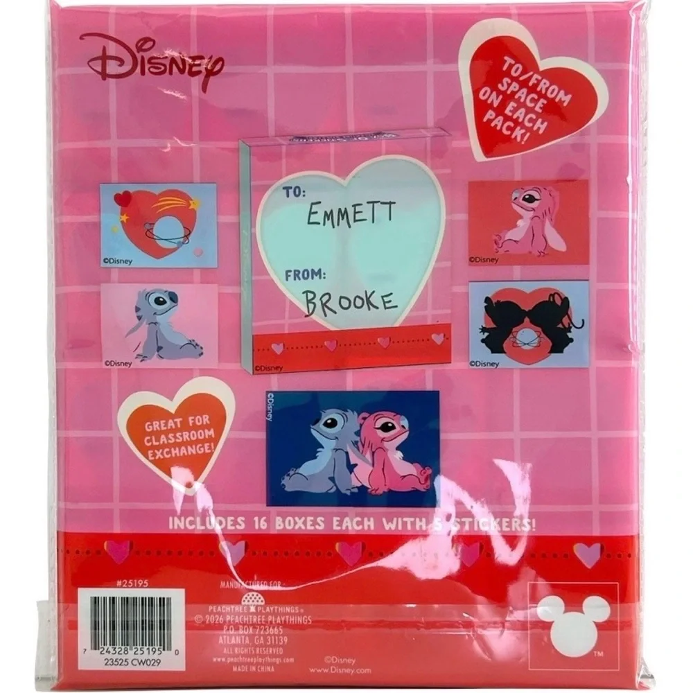 💞 New Disney Stitch 16-Pack Valentine Party Favor Sticker Boxes